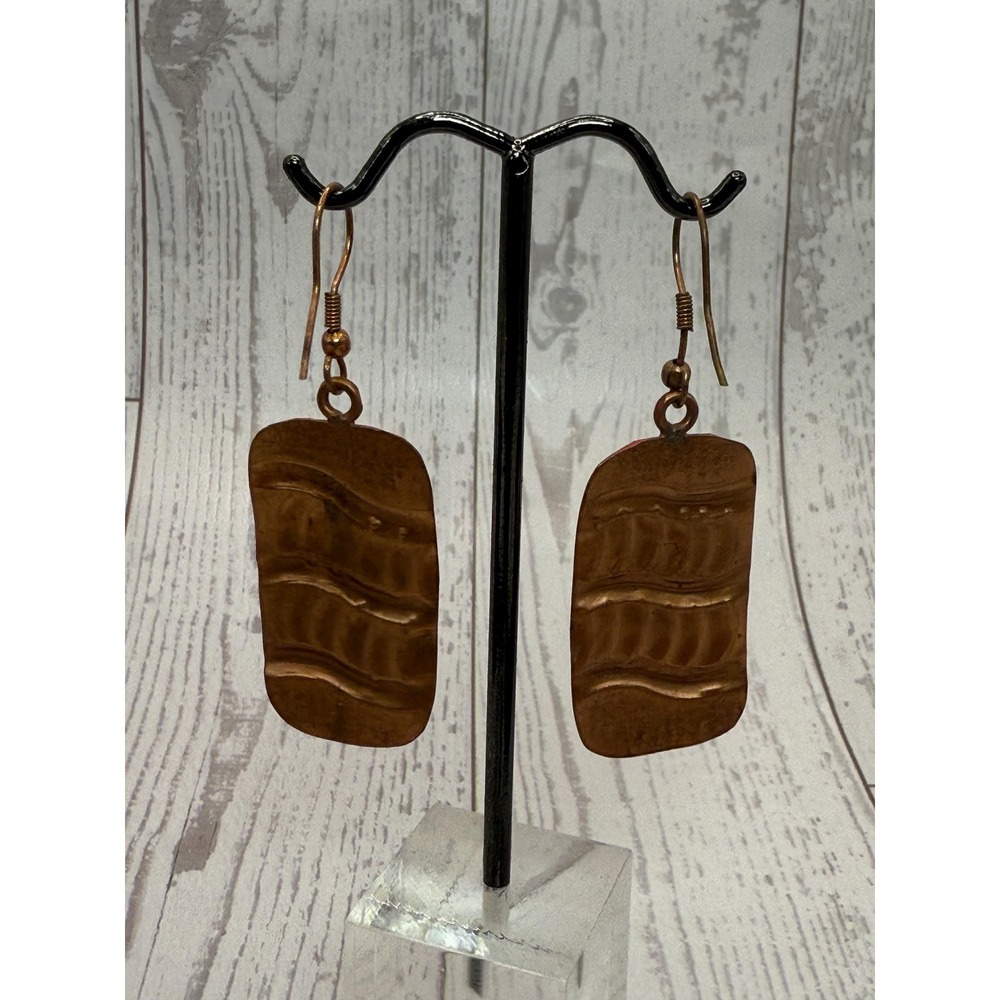 Pink Textured Dangle Earrings Rectangular Boho‎ Statement - Picture 3 of 3
